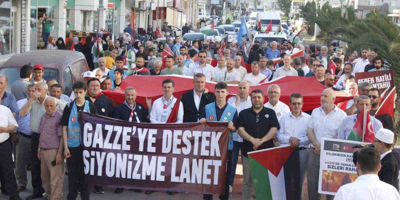 Tekkeköy’de İsrail’e Lanet, Filistin’e Destek Yürüyüşü