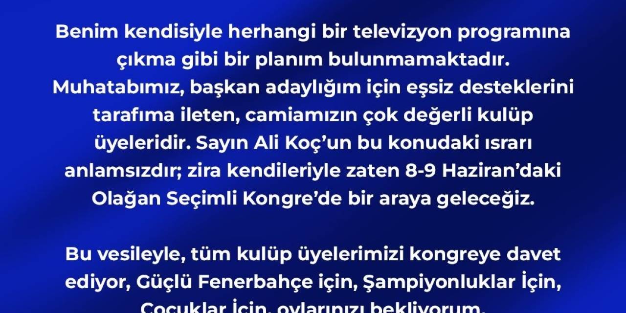 Aziz Yıldırım, Ali Koç’un Televizyon Programına Çıkma Teklifini Reddetti