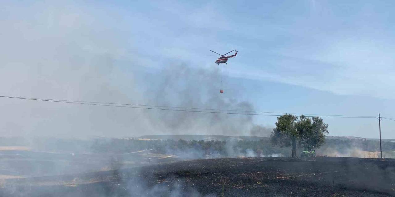 Çanakkale’de Tarım Alanında Başlayan Yangın Devam Ediyor