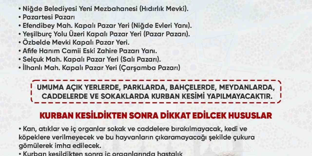 Niğde’de Kurban Kesim Yerleri Belirlendi