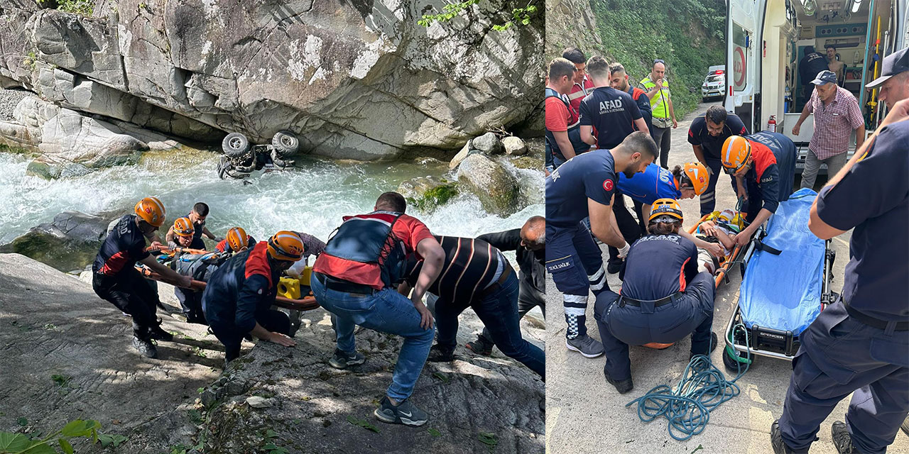 Rize'de dereye yuvarlanan aracın sürücüsü yaralandı