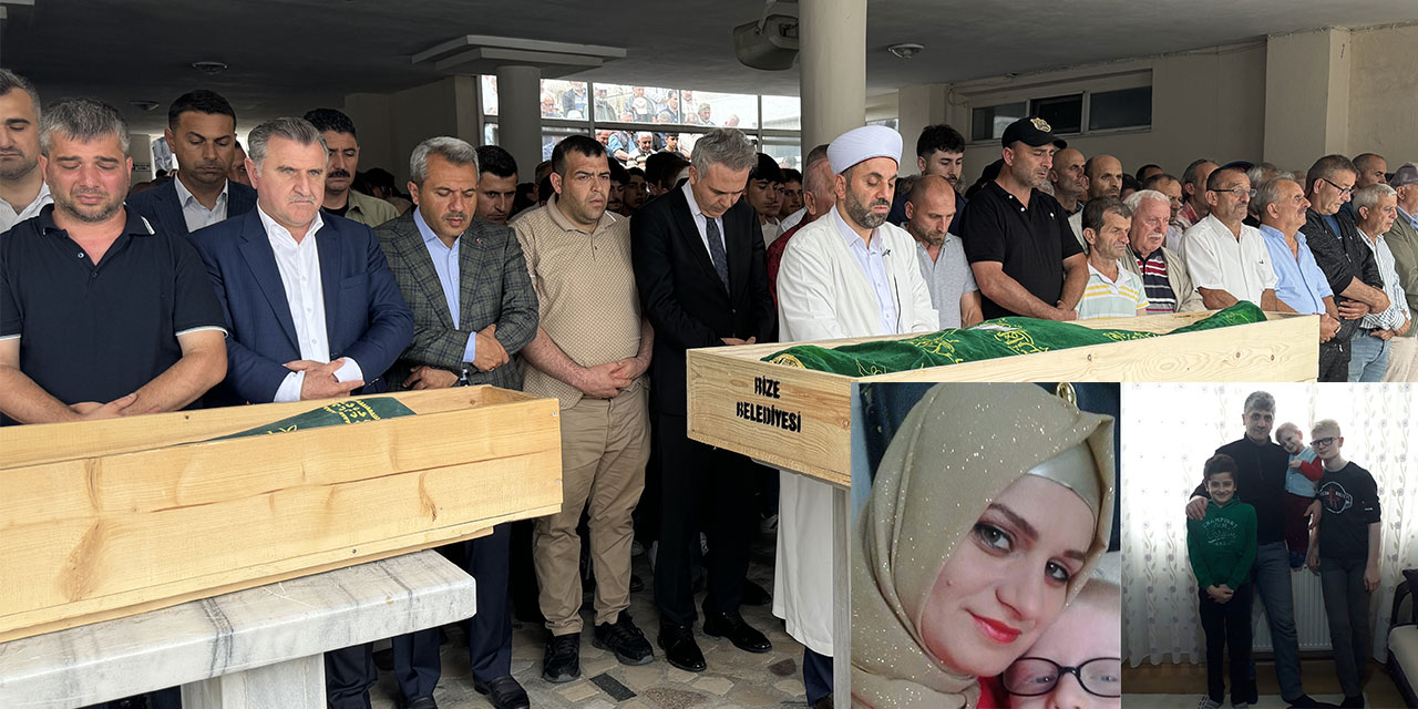 Rize'de trafik kazasında ölen anne ve 2 oğlunun cenazesi toprağa verildi