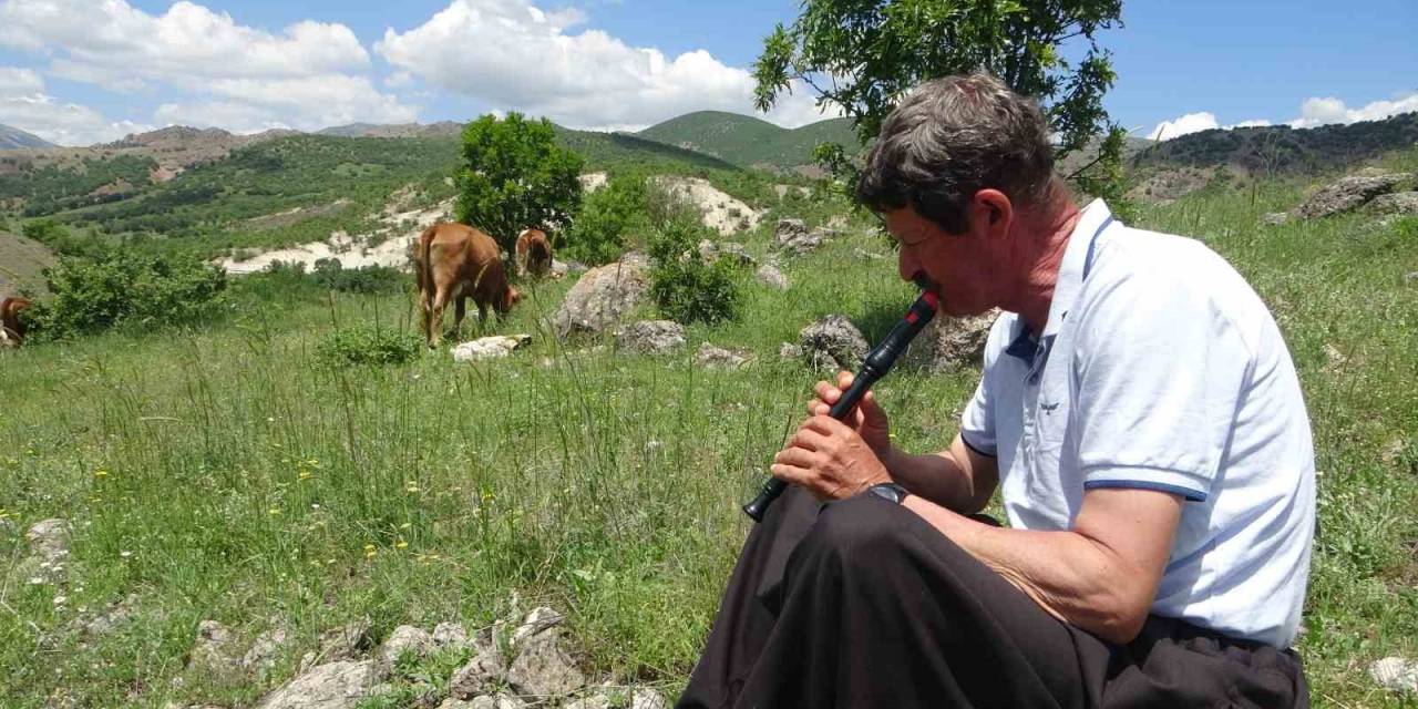 Bin 400 Metre Rakımdaki Sürülerini "Flüt" Eşliğinde Otlatıyor