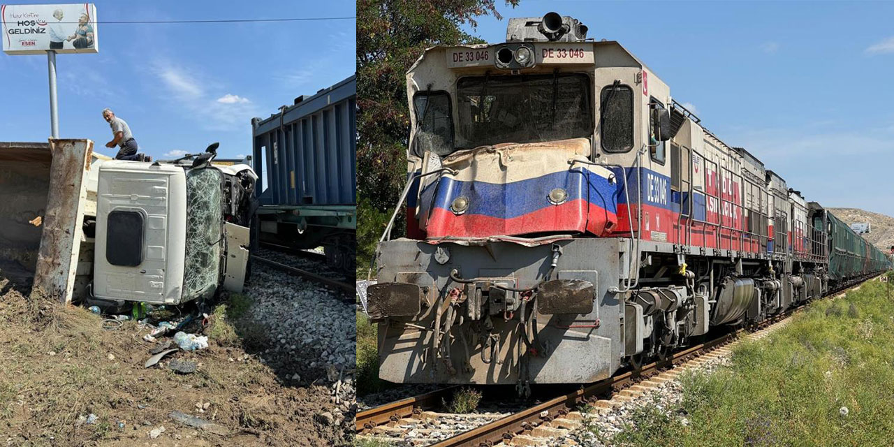 Rize plakalı hafriyat kamyonu yük treni ile çarpıştı: 1 ölü, 3 yaralı