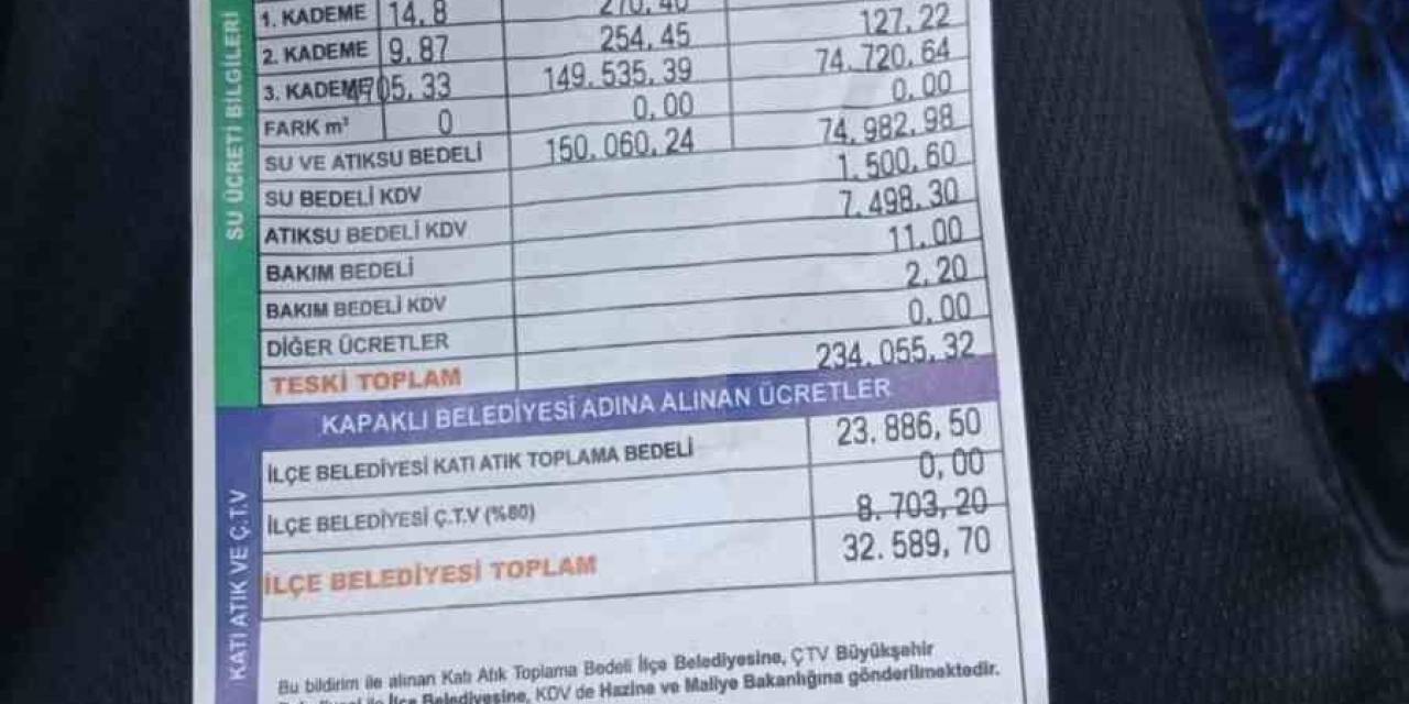 Kapaklı’da Şoke Eden Su Faturası: Evine 268 Bin Lira Su Faturası Geldi