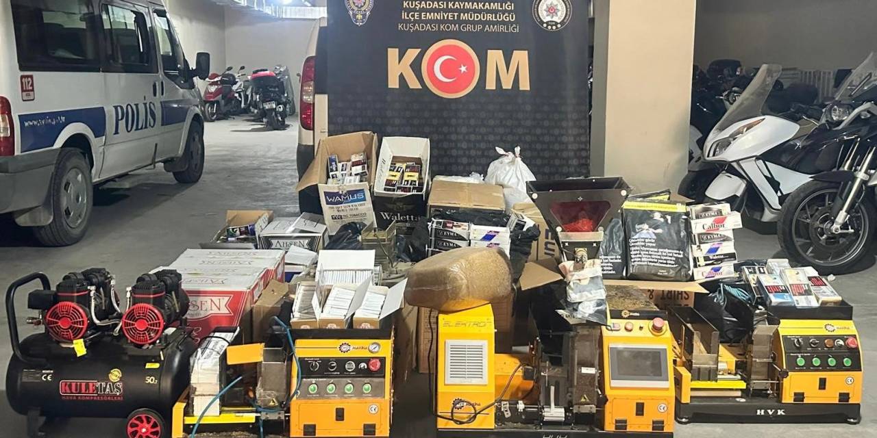 Kuşadası’nda Kaçak Sigara İmalathanesine Baskın