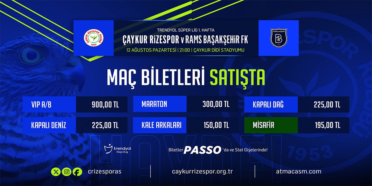 Çaykur Rizespor, Başakşehir maçı biletlerini satışa çıkardı