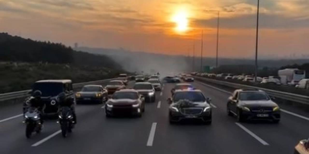 Beykoz’da Çakarlı Driftli Düğün Konvoyu Kamerada