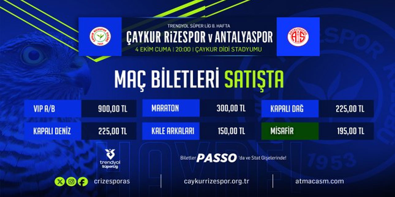 Çaykur Rizespor – Antalyaspor Maç Biletleri Satışta