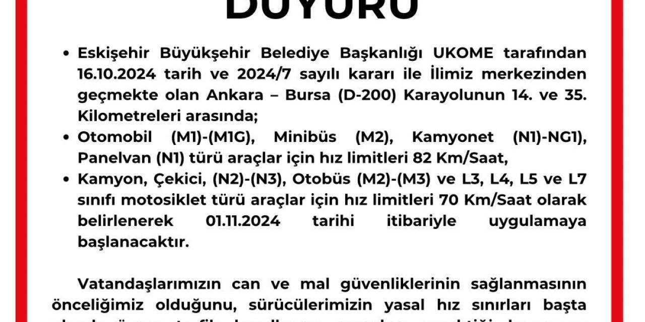 Eskişehir’den Geçen Ankara-bursa Karayolundaki Hız Limiti Düşürüldü