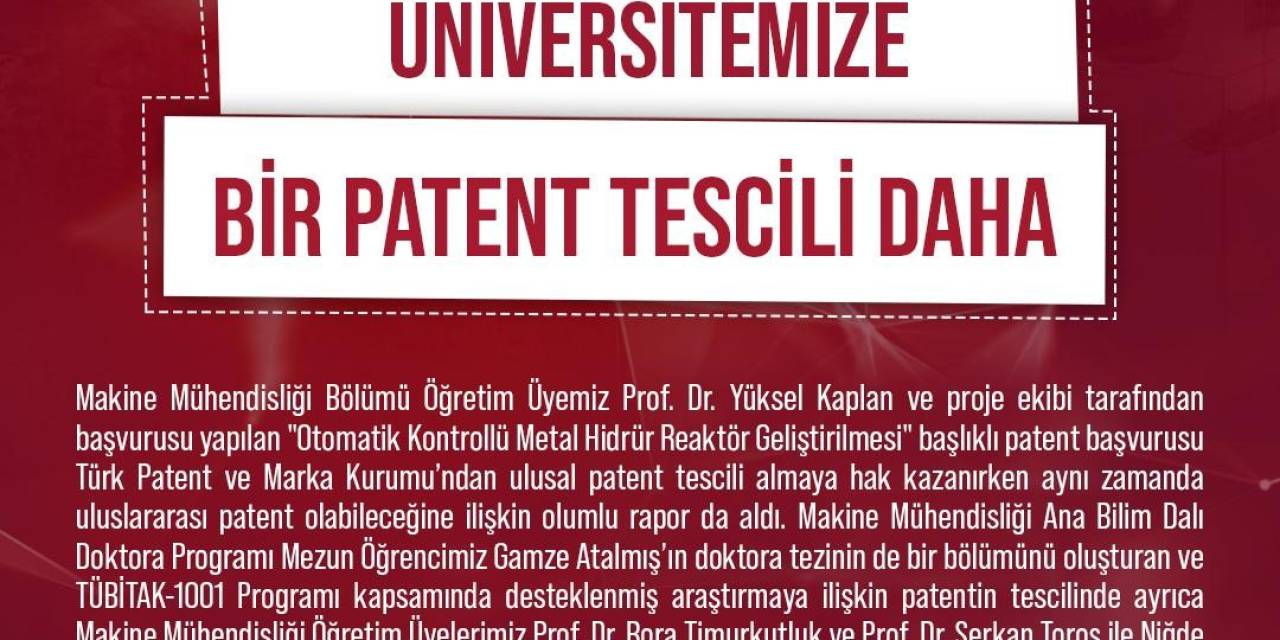 Nöhü’ye Bir Ulusal Patent Tescili Daha