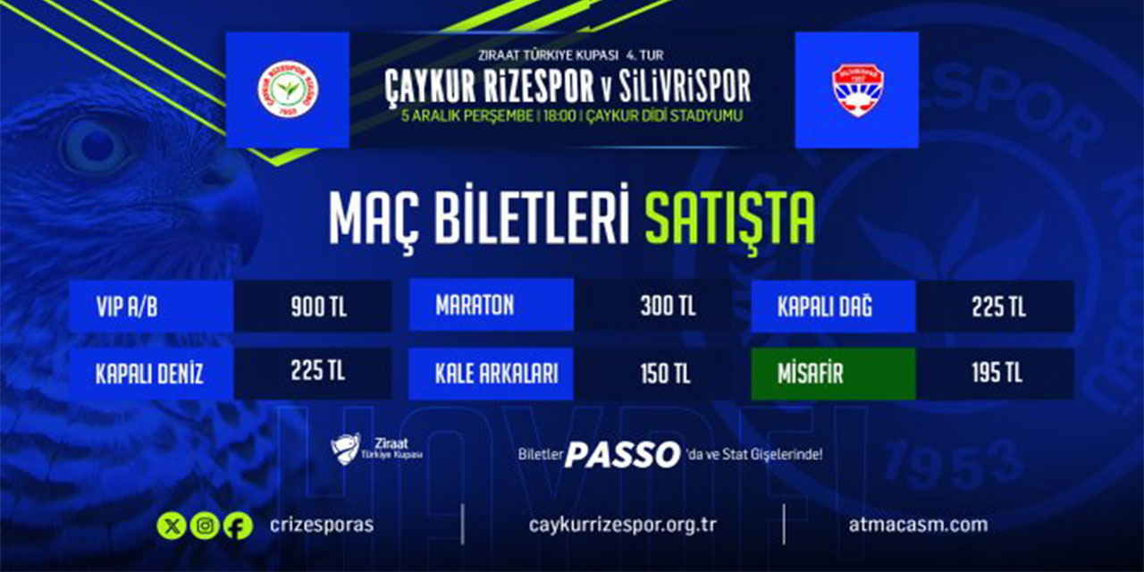 ÇAYKUR Rizespor – Silivrispor kupa maçı biletleri satışa çıktı