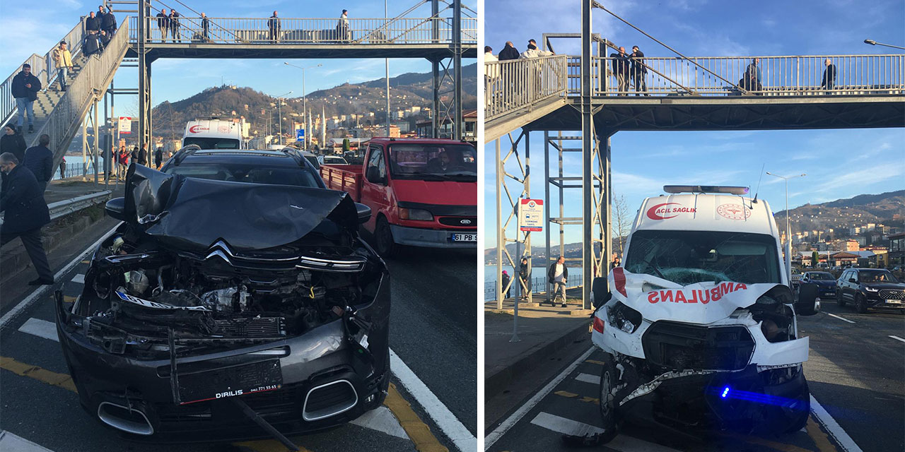 Trabzon'da ambulans ile 2 aracın karıştığı kazada 8 kişi yaralandı