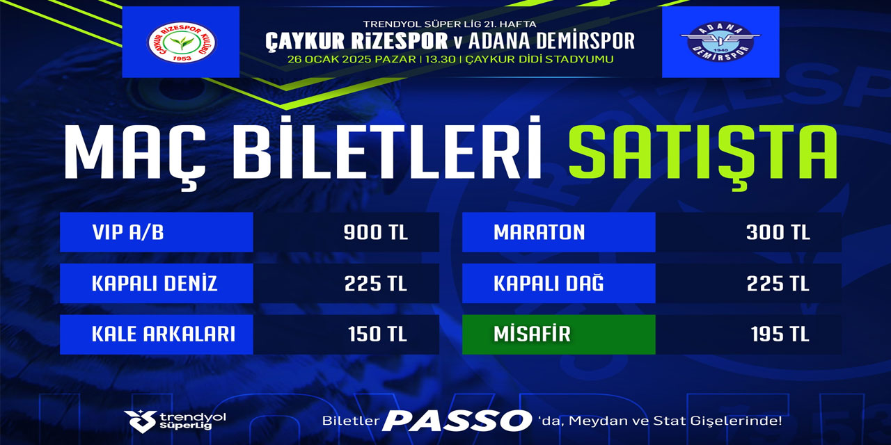 Çaykur Rizespor - Adana Demirspor Maçı Biletleri Satışta!