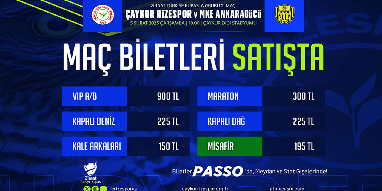 Çaykur Rizespor - MKE Ankaragücü Maçı Biletleri Satışta!