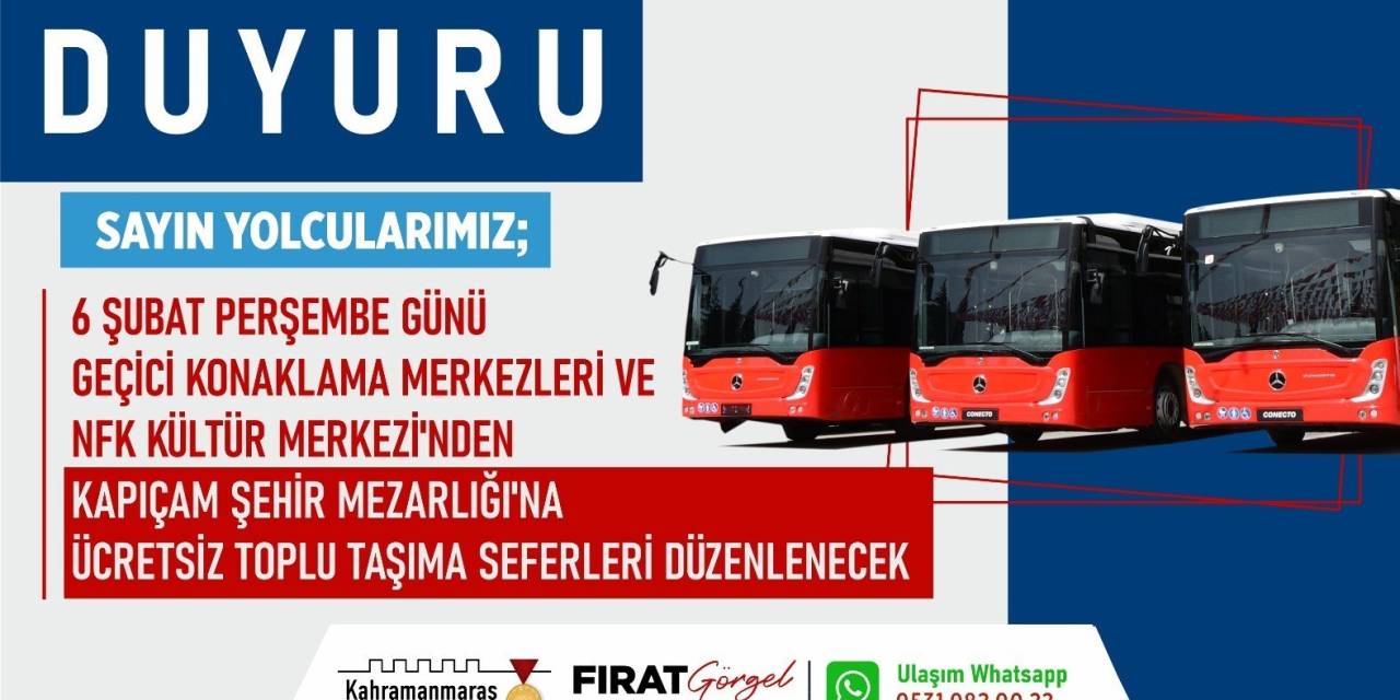 Asrın Felaketinin Yıl Dönümünde Kapıçam’a Ücretsiz Seferler Düzenlenecek