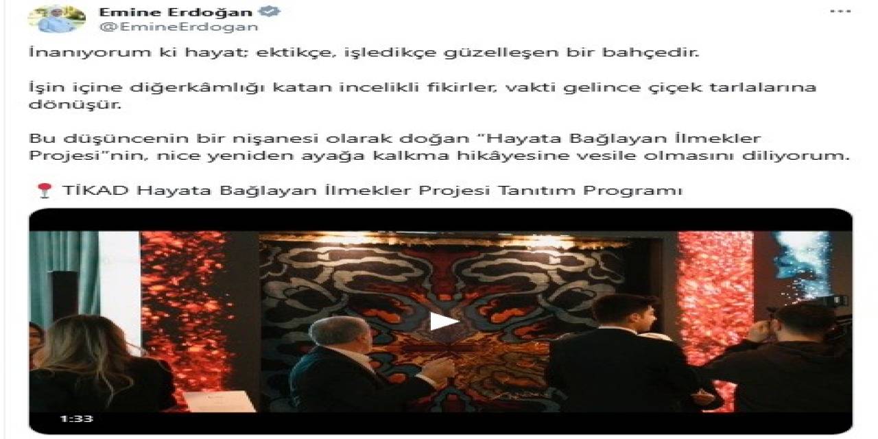 Emine Erdoğan’dan "Hayata Bağlayan İlmekler" Projesi Paylaşımı