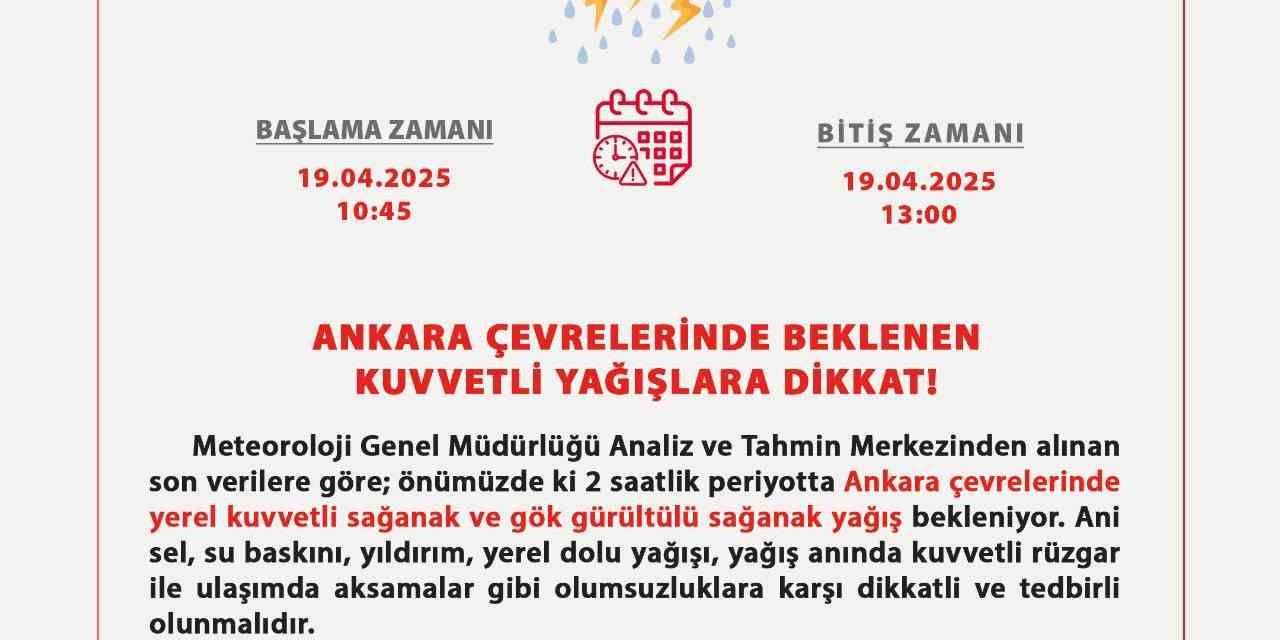 Ankara Valiliği Uyardı: "Kuvvetli Yağışlara Dikkat"