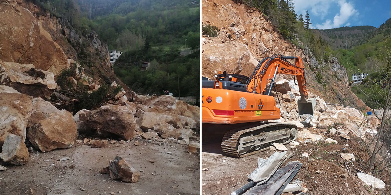 Giresun'da heyelan yolu kapattı