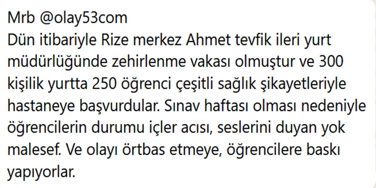 Recep Tayyip Erdoğan Üniversitesi Öğrencilerinde Gıda Zehirlenmesi: Öğrencilerden Rektörlüğe Tepki