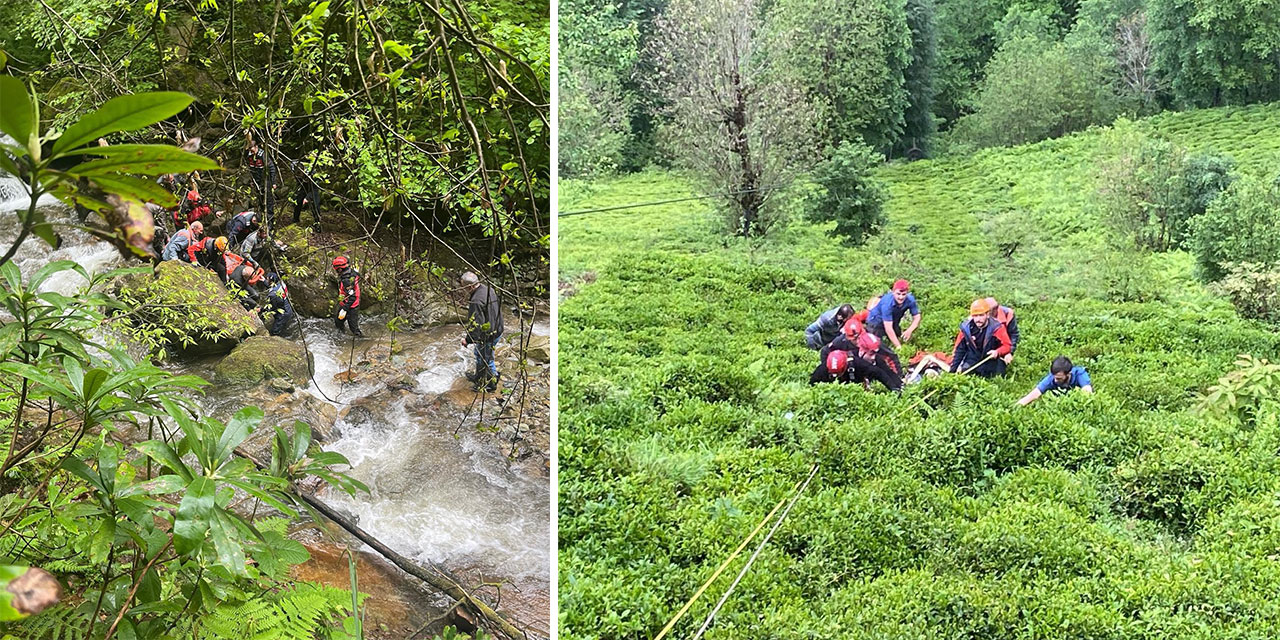 Rize'de balık tuttuğu dereye düşen kişi çıktığı kayanın üzerinden ekiplerce alındı