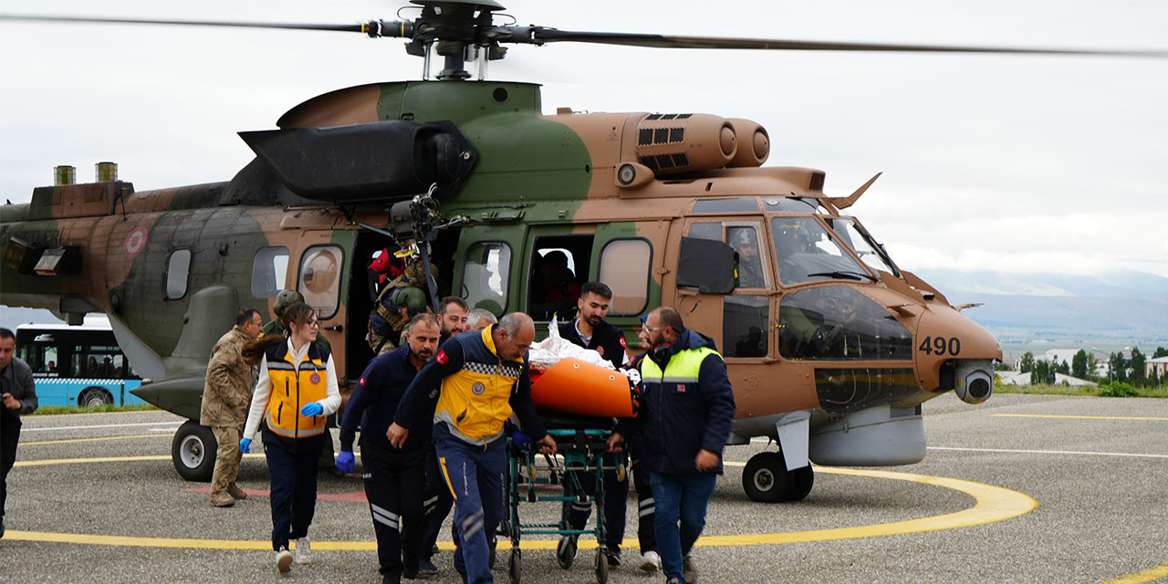 Düşen uçakta ağır yaralanan kadın yolcu helikopter ile Erzurum’a getirildi