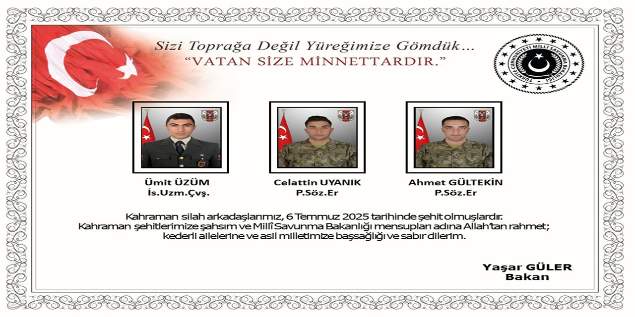 3 Şehidimizin Kimliği Belli Oldu