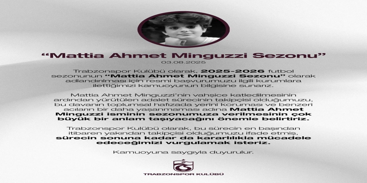 Trabzonspor’dan ‘Mattia Ahmet Minguzzi Sezonu' başvurusu