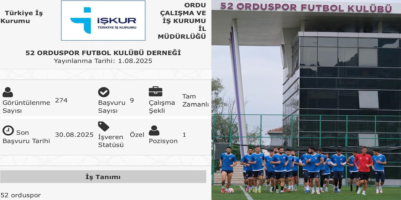 52 Orduspor, İŞKUR üzerinden futbolcu ilanı verdi