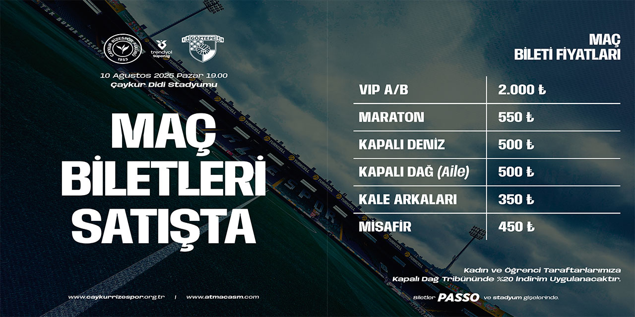 Çaykur Rizespor-Göztepe Maçının Biletleri Satışa Çıktı