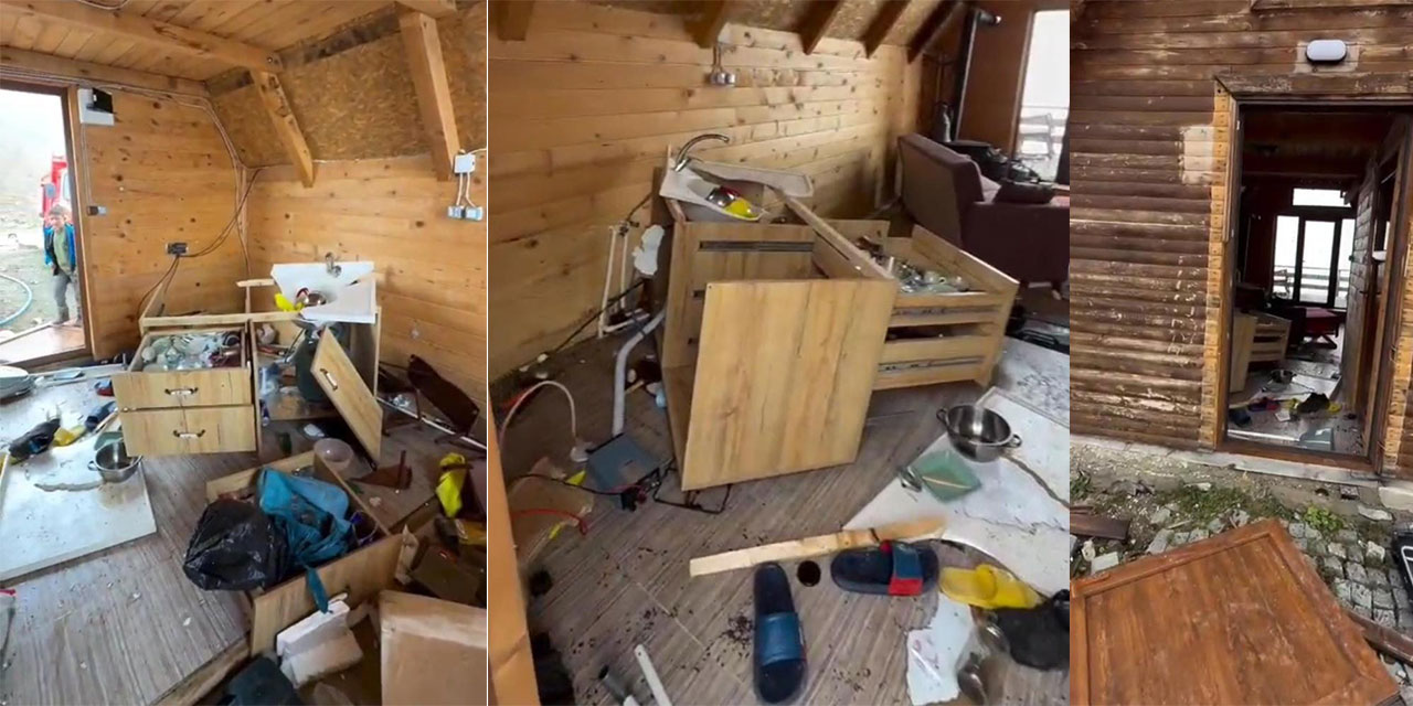 Aç kalan ayılar yayla evlerinden sonra turistlerin konakladığı bungalovlara dadandı