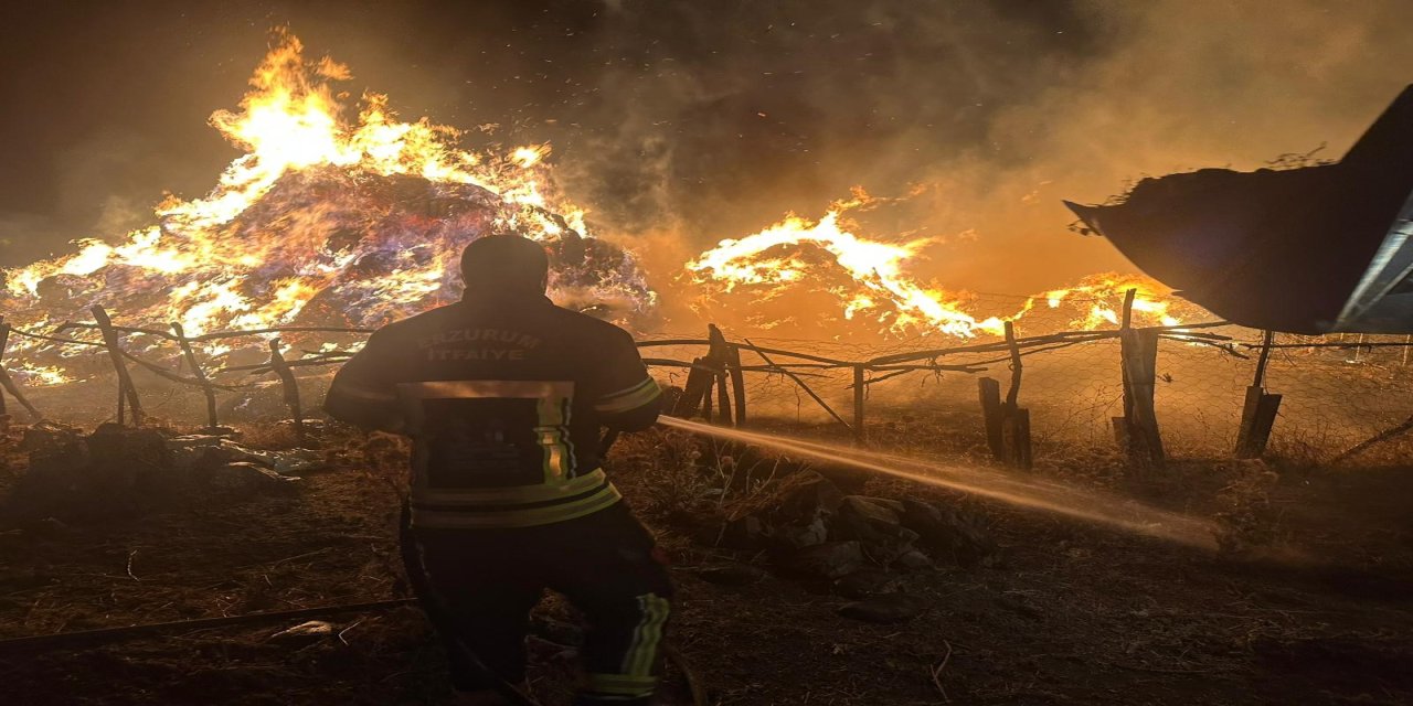 Tekman’da yangın; 2 bin 500 balya ot kül oldu