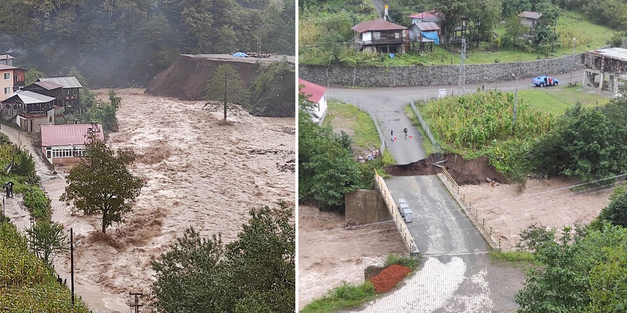 Artvin'de sağanak etkili oldu; dere taştı, köprü yıkıldı