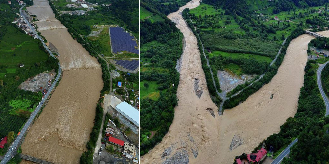 Rize'de selin etkili olduğu Fırtına Vadisi havadan görüntülendi