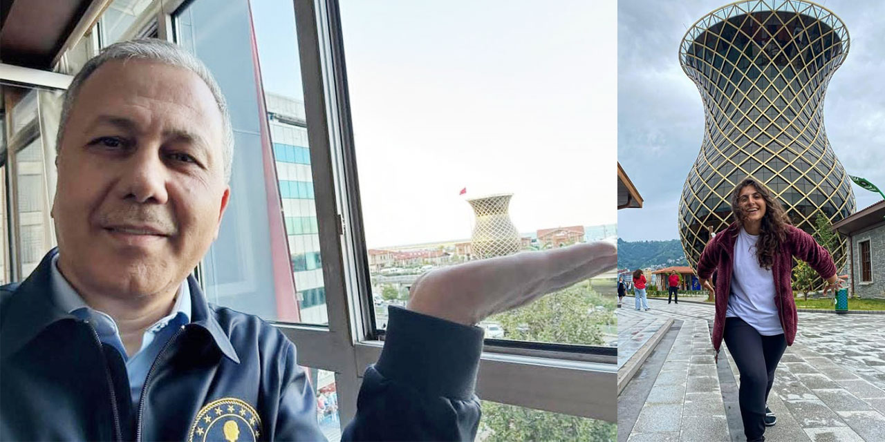 Bakan Yerlikaya da akıma uydu, Rize’deki dev bardakla poz verdi