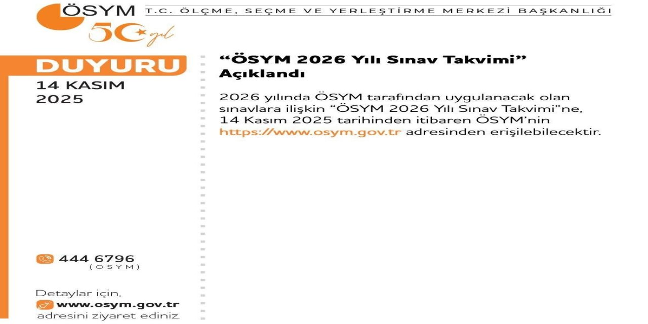 ÖSYM sınav takvimi açıklandı