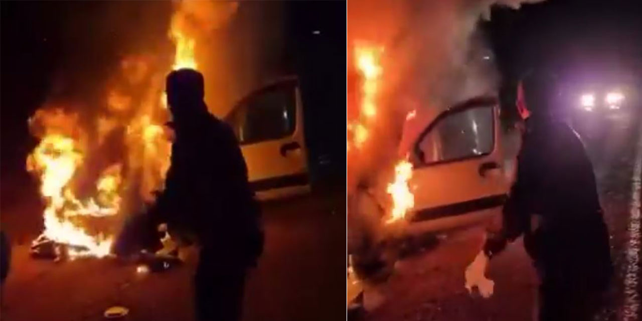 Ceza infaz kurumu personeli, yanan araca müdahale ederek 5 kişilik aileyi kurtardı