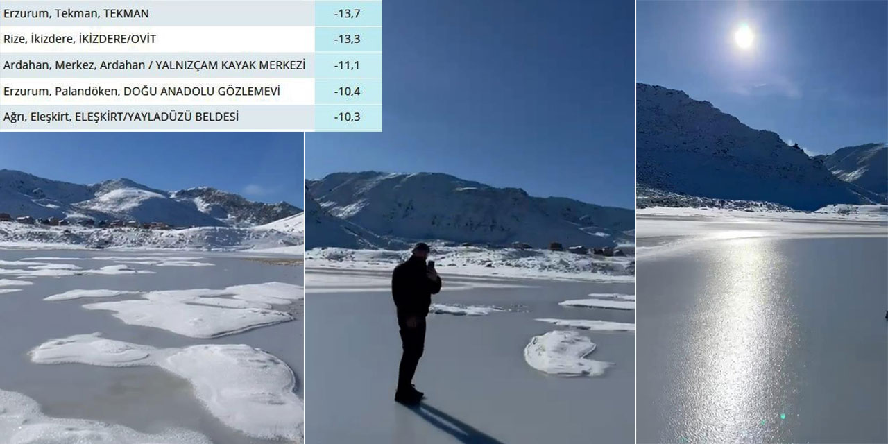 Rize’de yaylada termometreler -13’ü gösterdi, yayladaki ‘Adalı göl’ buz tuttu