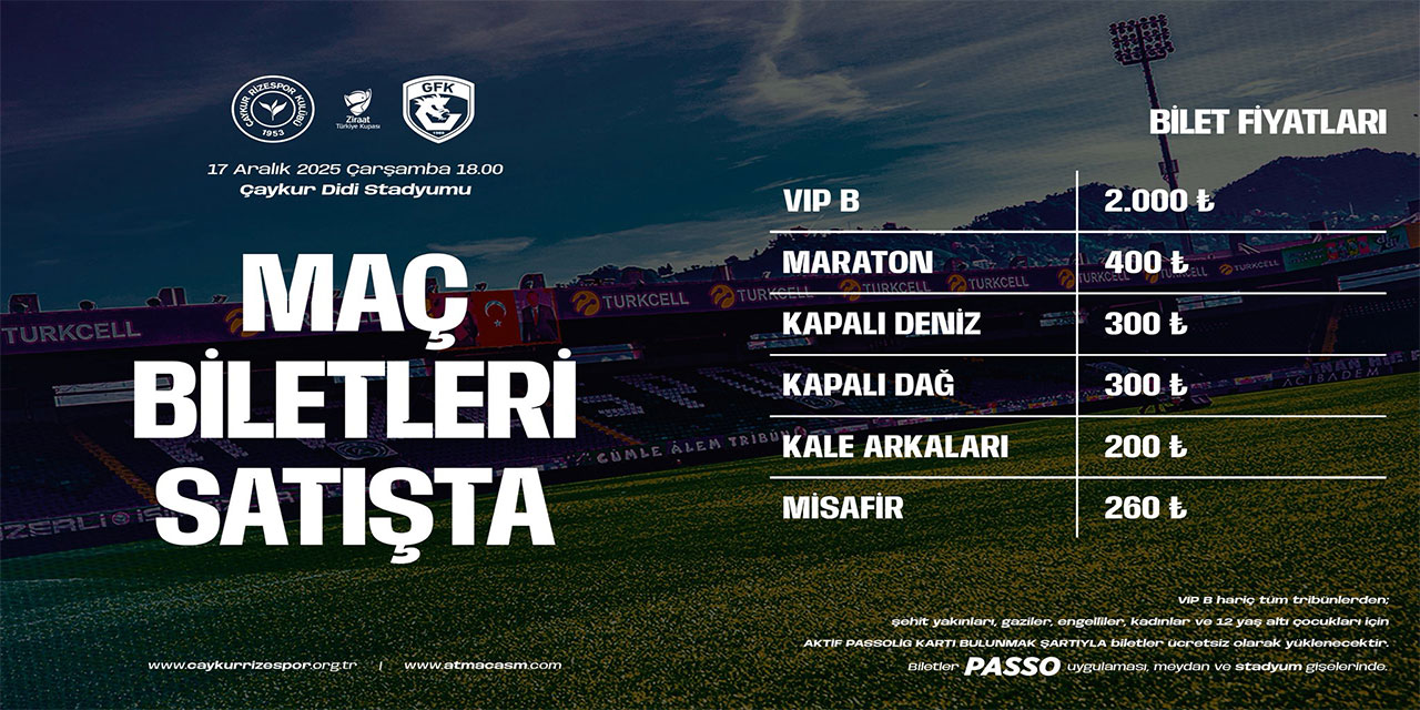 Çaykur Rizespor - Gaziantep FK Maçı Biletleri Satışta!