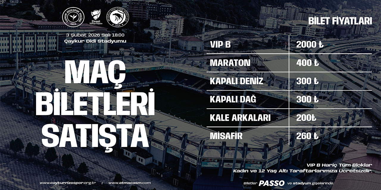 Çaykur Rizespor – Beyoğlu Yeni Çarşı Maçı Biletleri Satışta!