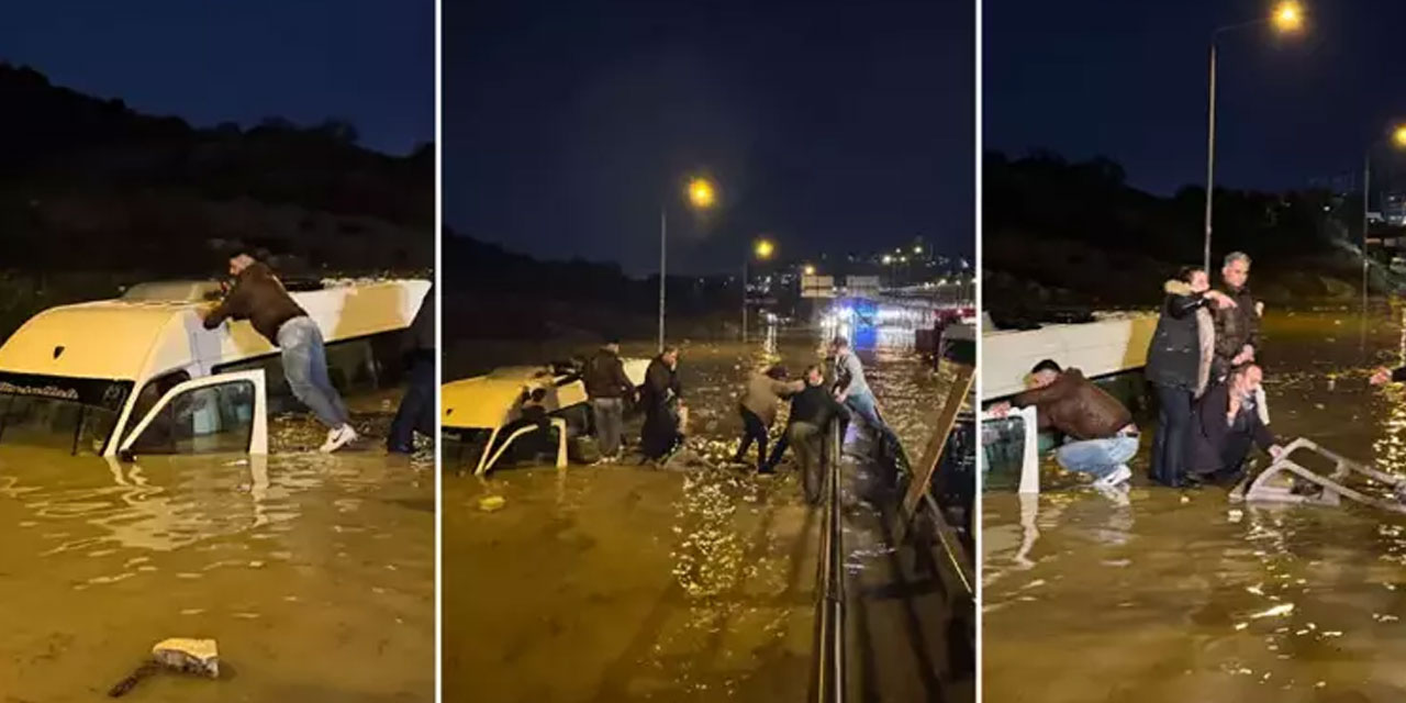 Aydın’da suya gömülen minibüsteki 20 yolcu kurtarıldı