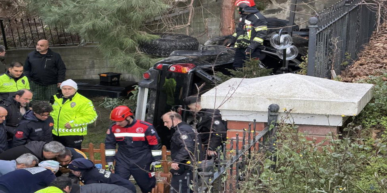 Trabzon'da kamyonet site bahçesine düştü: 2 yaralı