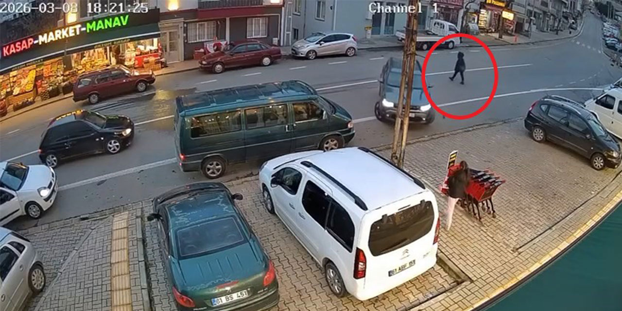Trabzon'da otomobilin çarptığı yaya ağır yaralandı; o anlar kamerada