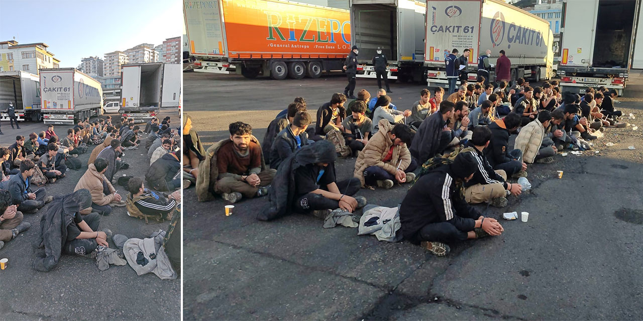 Rize'de tır dorsesinde 57 düzensiz göçmen yakalandı