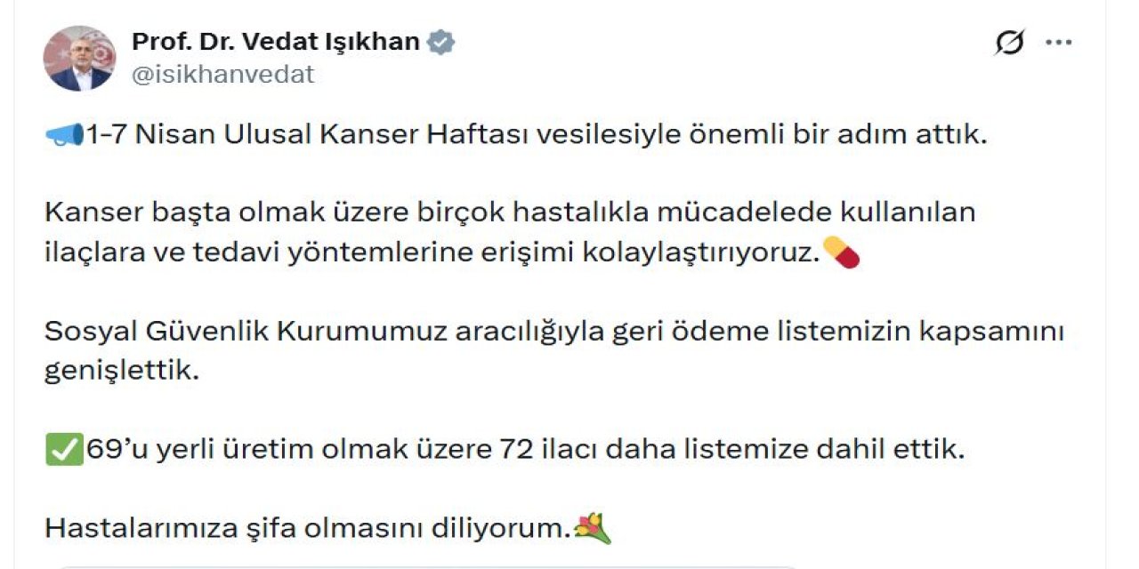 72 ilaç geri ödeme listesine alındı