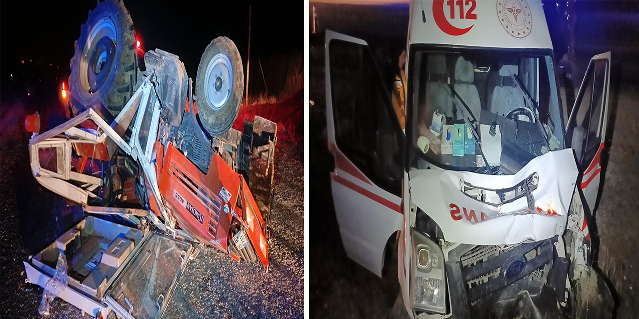 Ambulans traktöre arkadan çarptı: 4 yaralı