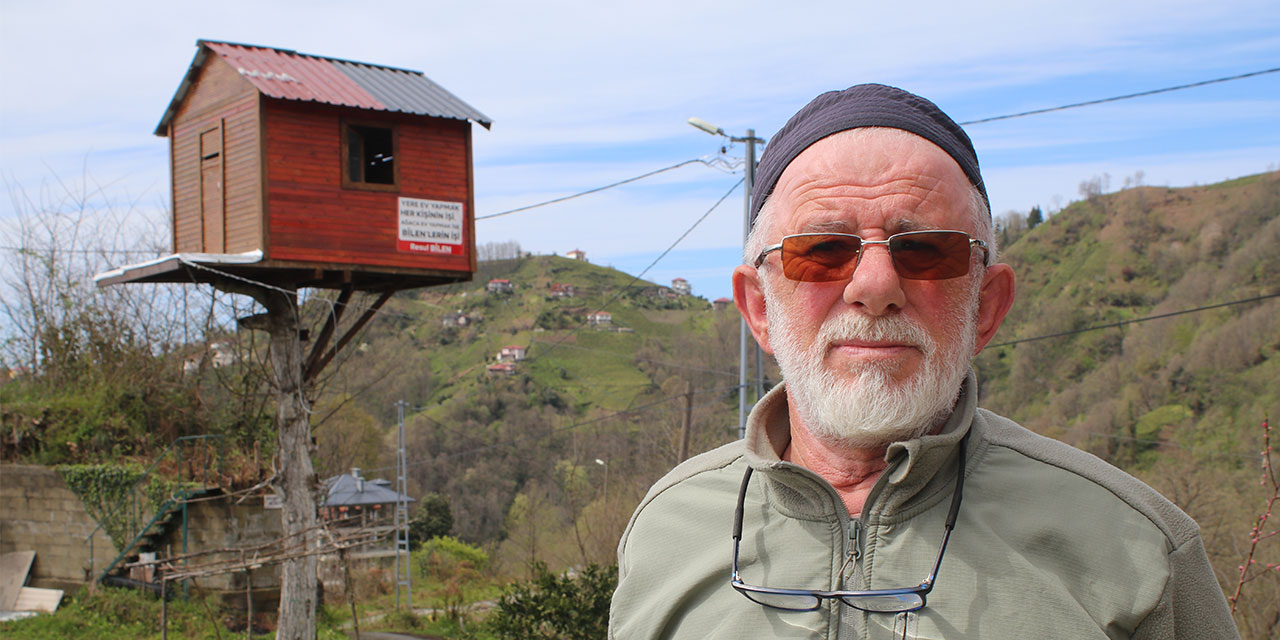 Rize'de çocukluk hayalini 25 yıl sonra gerçekleştirdi; 7 metre yüksekliğe ağaç ev yaptı