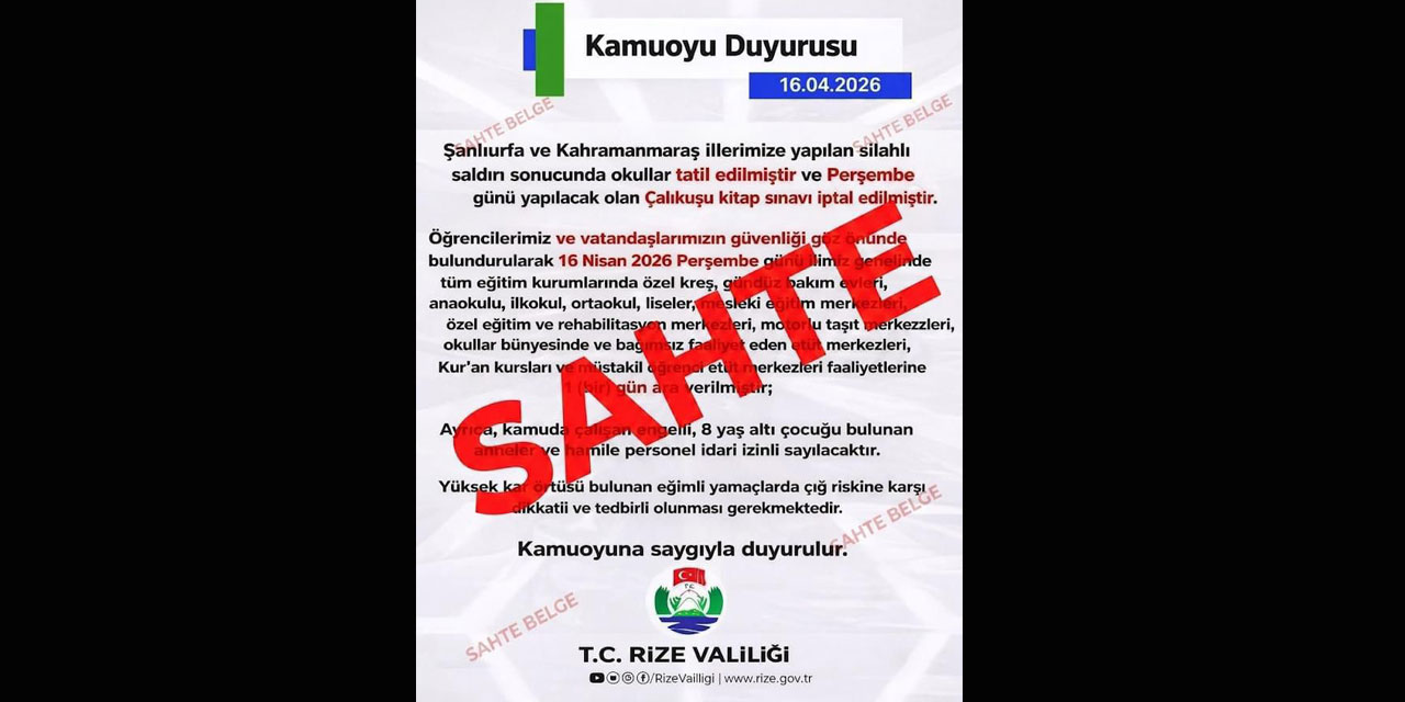 Rize’de Sosyal Medyadaki Valilik Logolu Sahte Belgeye Dikkat!