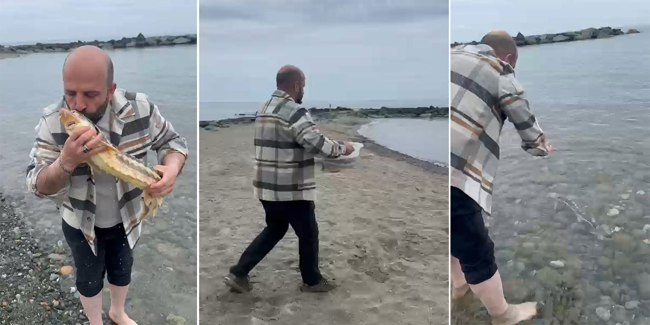 Rize'de satın aldığı balığı, canlı ve nesli tehlikedeki tür olduğunu görünce denize ulaştırdı