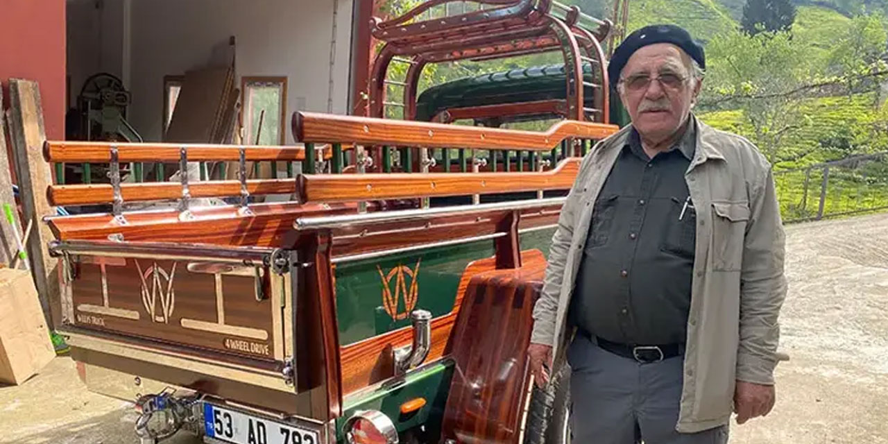 Kündekari ustasından, hurda arazi araca ahşap dokunuş